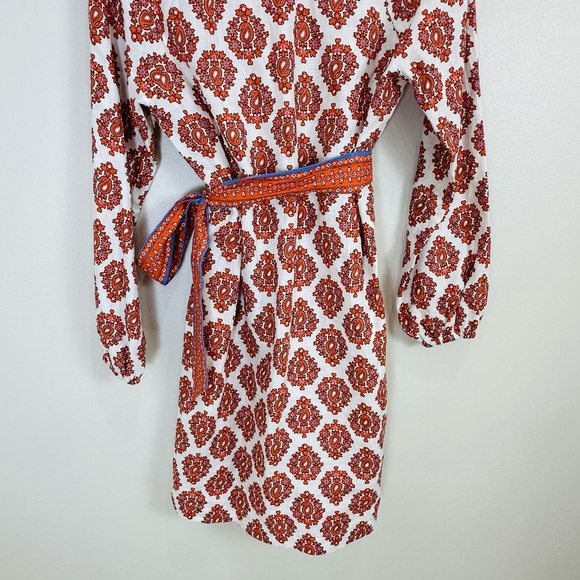 Boden Notch Neck Long Sleeve Linen Mini Shift Dress Floral Block Print 6 Long - Picture 14 of 16